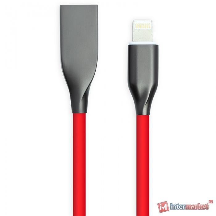 Кабель PowerPlant USB - Lightning, 1м, силикон, красный